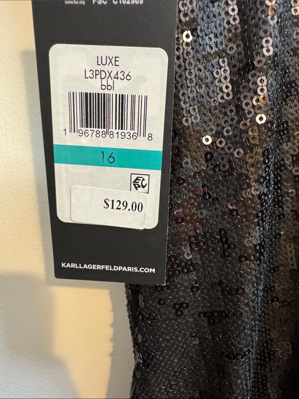 Karl Lagerfeld Black Sequin Mini Dress with White Collar - Picture 5 of 7